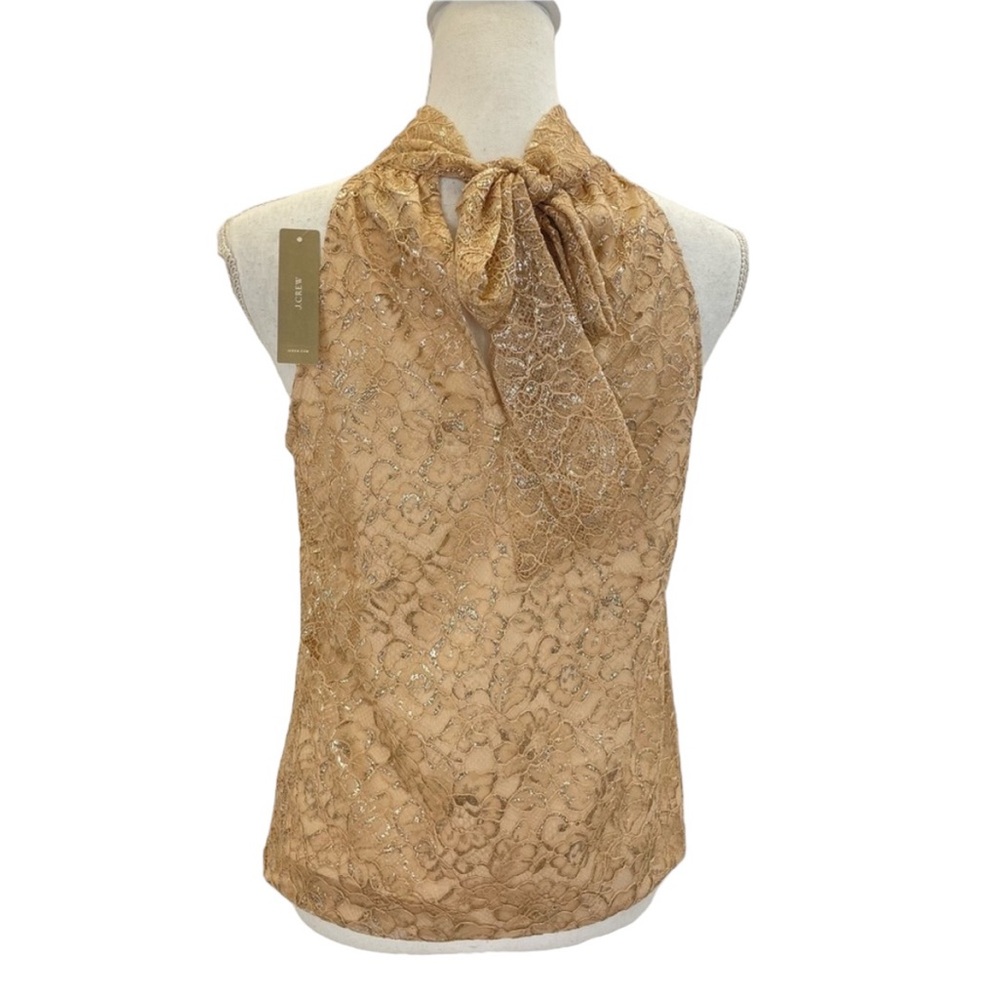 NWT J. Crew Metallic Tie Neck Top XS Nude - Picture 5 of 16